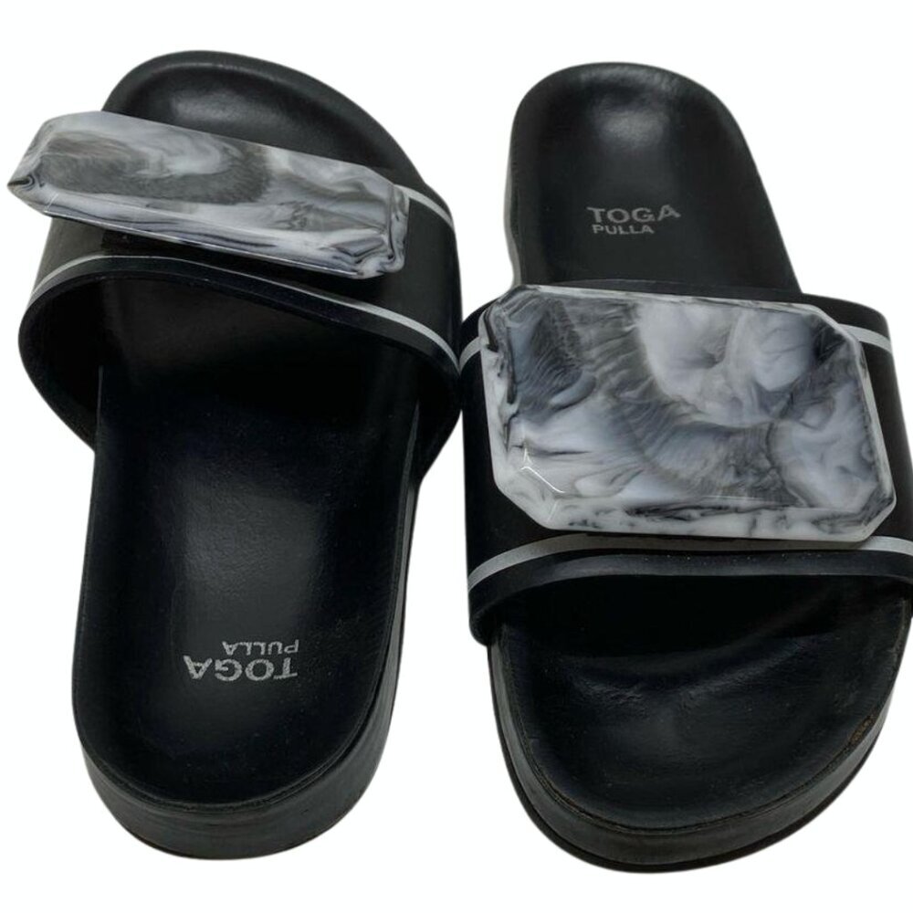 TOGA Pulla Marble Stone Slides Black Sandals US 8 Rare Design - Picture 2 of 5